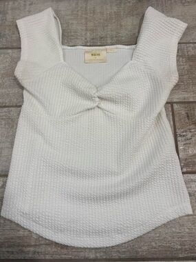 Anthropologie White Textured Twist-Front Tank